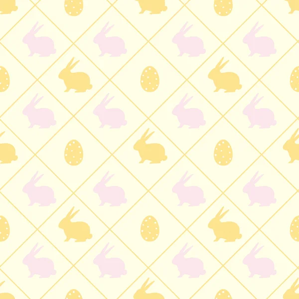 Easter Background Seamless Pattern Easter Bunnies Eggs Yellow Background Vector — Stock Vector