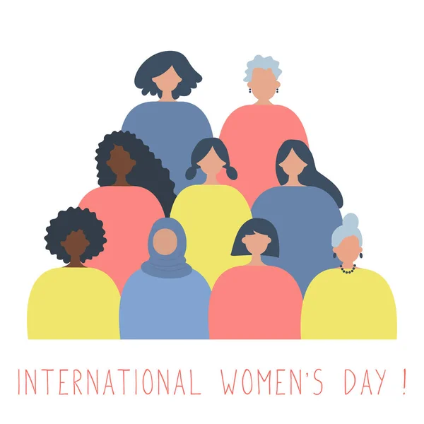 International Women Day Concept Vrouwengemeenschap Zijn Vrouwen Van Verschillende Rassen — Stockvector