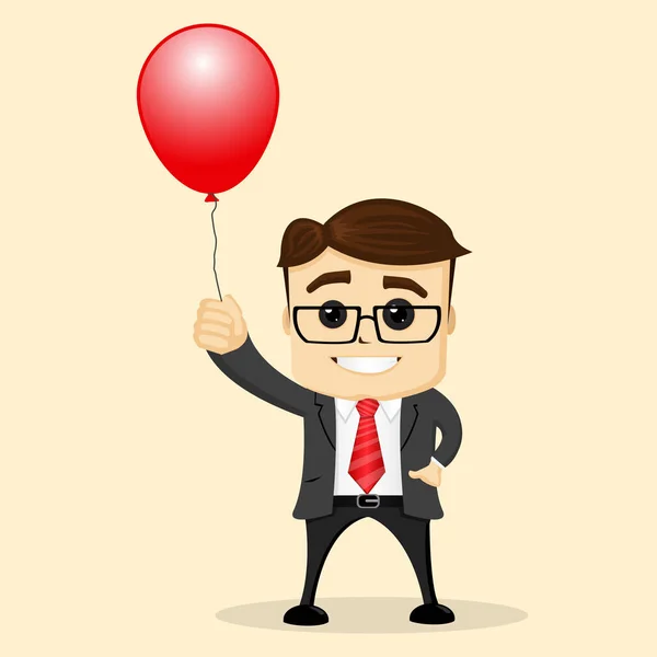 Vektorsjef eller forretningsmann med ballong. Glad for å ha en i hånden. Flat illustrasjon. ballonger. forretningsmessig suksessbegrep . – stockvektor