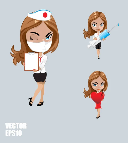 Illustration vectorielle. Ensemble de médecins ou d'infirmières dans différentes poses . — Image vectorielle