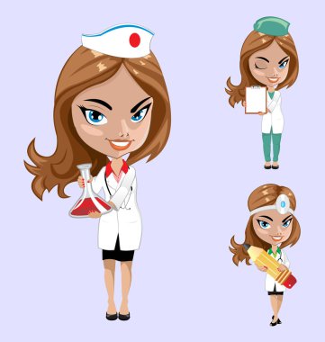 Vektör çizim. Doktor veya hemşire farklı teşkil etmektedir.