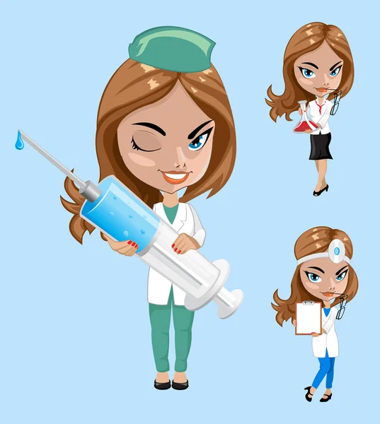 Vektör çizim. Doktor veya hemşire farklı teşkil etmektedir.