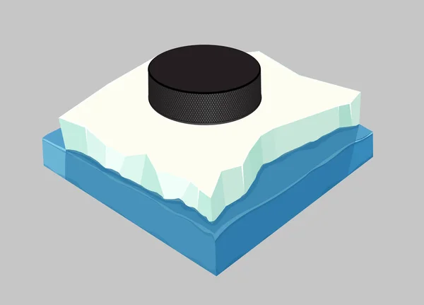 Ilustração vetorial. Equipamento de hóquei. Vara de hóquei e disco no gelo . — Vetor de Stock