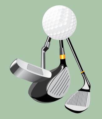 Vektör gerçekçi illüstrasyon. Golf kulübü ve top. Atıcı.