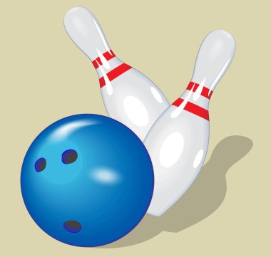 Vektör top. Gerçekçi illüstrasyon. Bowling ve toplu iğneler.