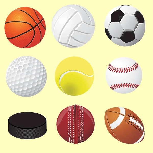 Комплект спортивных мячей, векторная реалистичная иллюстрация — стоковый вектор
