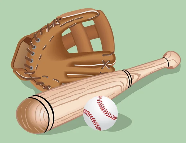 野球用具: バット、ボール、ヘルメット。ベクトルのリアルなイラスト. — ストックベクタ