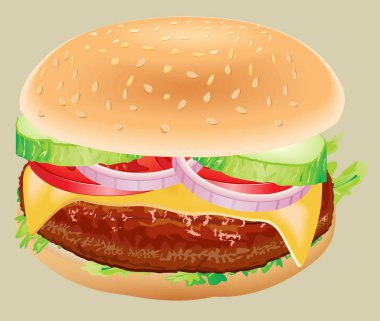 Fastfood. Hamburger malzemeler illüstrasyon vektör.
