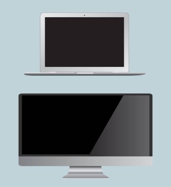 Vektör set, monitör ve dizüstü bilgisayar. Gerçekçi illüstrasyon.
