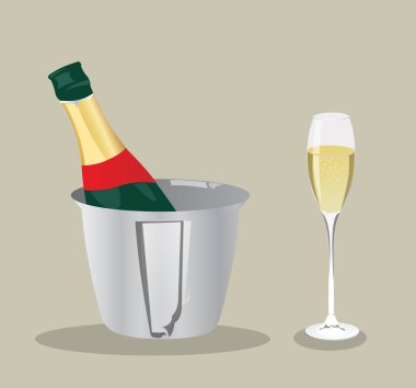 Vektör şampanya şişe ve cam.