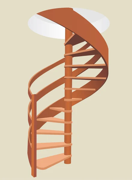 Escadaria de madeira em espiral vetorial com uma cerca. Ilustração . —  Vetores de Stock