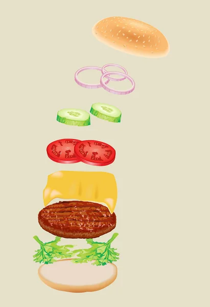 Fastfood. Hamburger malzemeler illüstrasyon vektör.