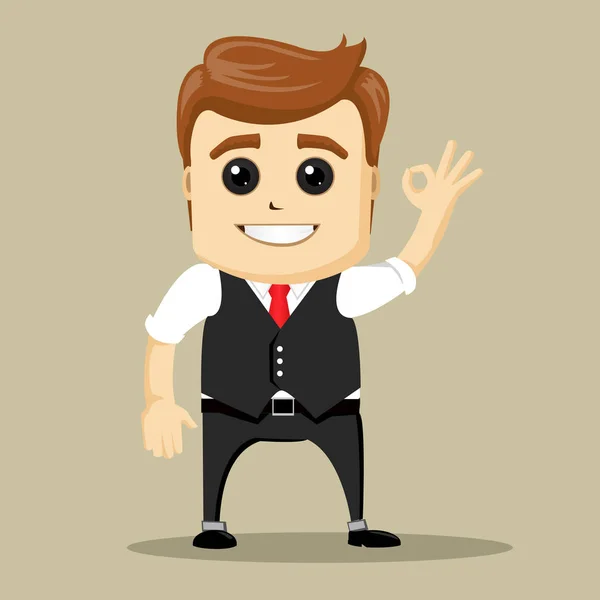 Vector business man smile and shows OK hand sign. — Stock Vector