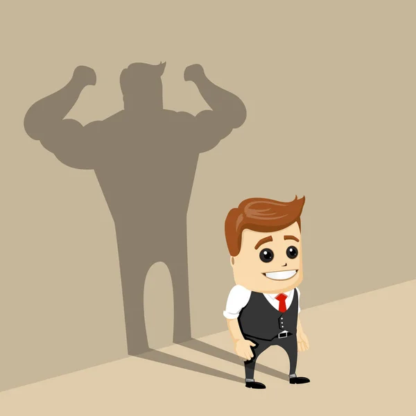 Vector businessman with the shadow of the hero. — Stock Vector