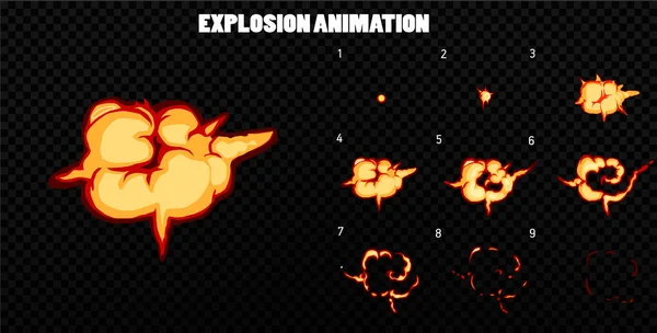 Vektör patlayabilir. Efekti animasyon duman ile patlayabilir. Çizgi film patlama çerçeveler. Patlama sprite levha