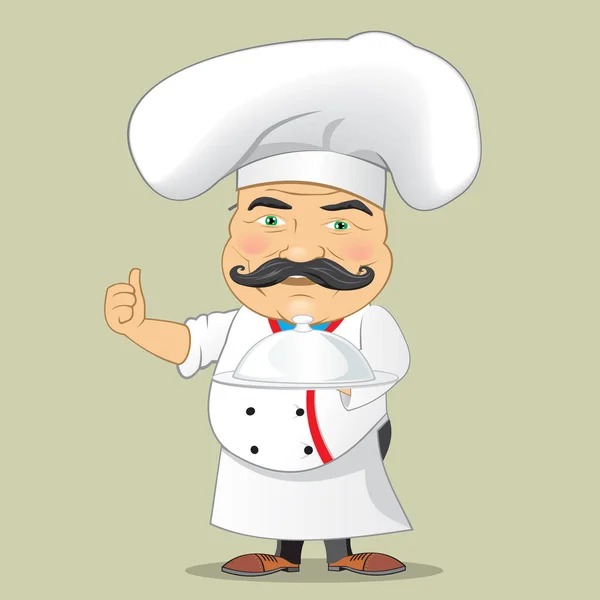 Векторный шеф-повар, подающий еду в виде мультфильма — стоковый вектор