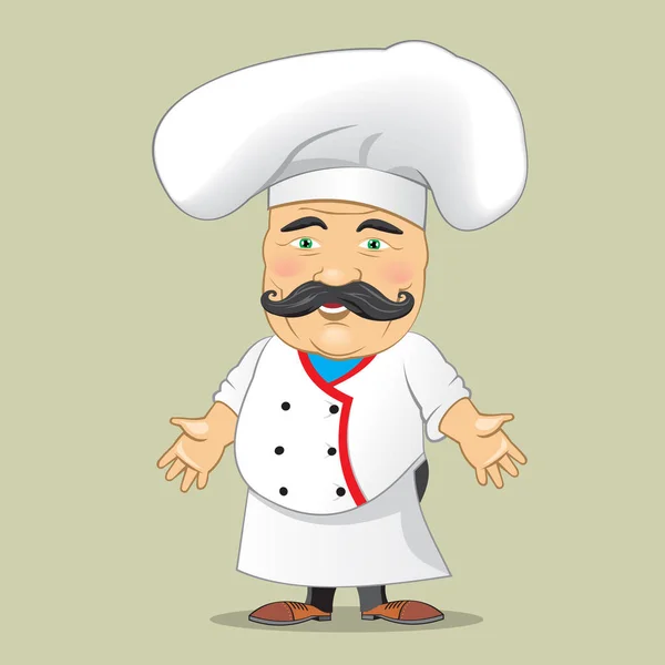 Vector Chef Cocinero Servir Alimentos Realista Caricatura Diseño de Personajes Isolado Vector Illustrator — Vector de stock