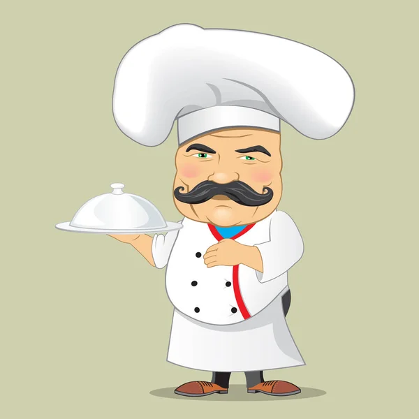 Vector Chef Cook Servindo Alimentação Realista Desenhos Animados Design de Personagens Isolado Vector Ilustrator —  Vetores de Stock