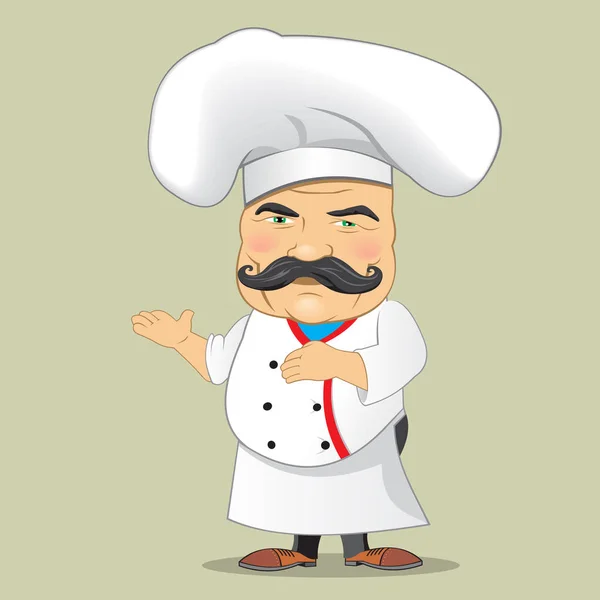 Vector Chef Cocinero Servir Alimentos Realista Caricatura Diseño de Personajes Isolado Vector Illustrator — Vector de stock