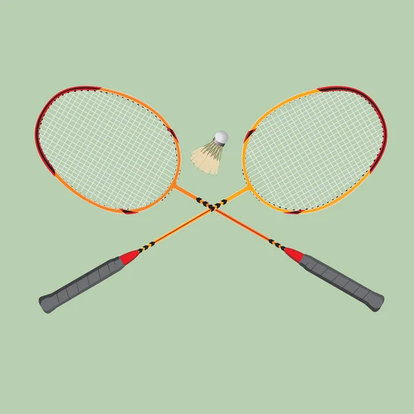 Vector badminton set. Classic wooden racquets rackets and a shuttlecock. — Stock Vector