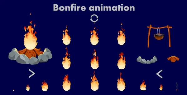 Διάνυσμα bonfire animation ξωτικά, διανυσματικά φλόγα καρέ βίντεο για το σχεδιασμό παιχνίδι — Διανυσματικό Αρχείο