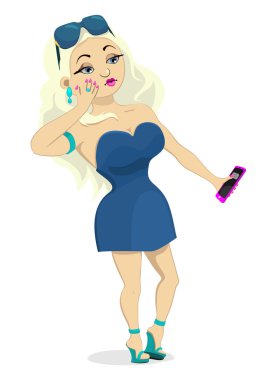 Seksi glamour kız komik vektör Illustration. Komik çizgi film karakteri.