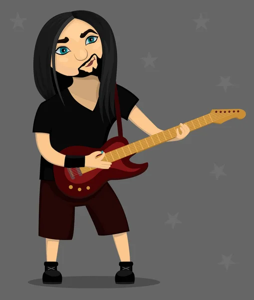 Vector illustration of funny playing rock guitarist. — Stock Vector