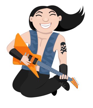 Komik oyun rock gitaristi vektör çizim. 
