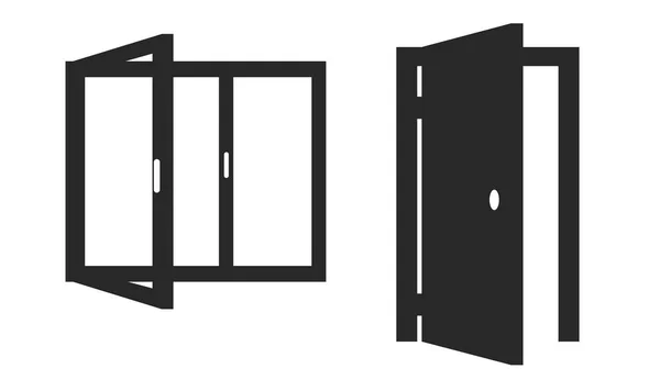 Vektor isolierte Symbole der geöffneten Tür und des Fensters auf weißem Hintergrund. — Stockvektor