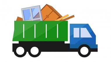 Vector illustration of Garbage Truck. Isolated lorry with big trash on white background. clipart