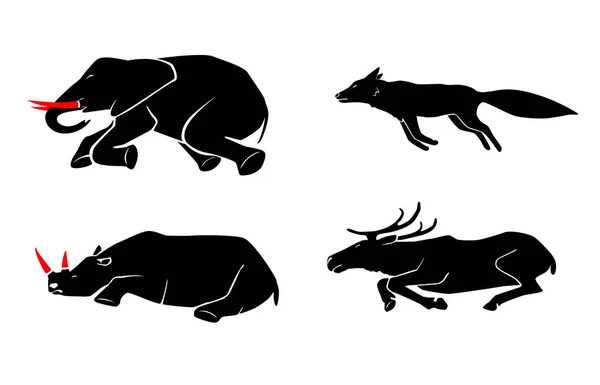 Conjunto Vectorial Caza Furtiva Ilegal Animales Iconos Caza Problema Social — Vector de stock