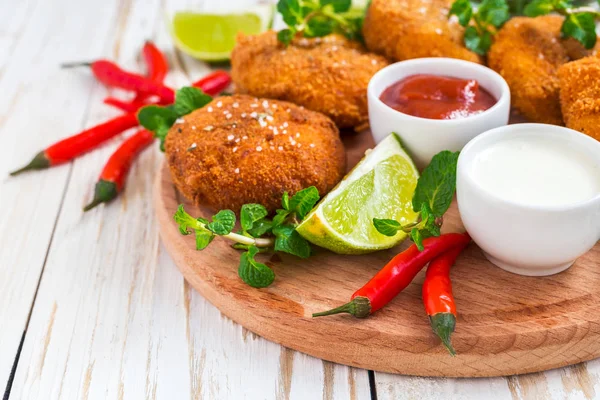 Spanische Kroketten (Kroketten) mit Garnelen, Minze und Chilly — Stockfoto