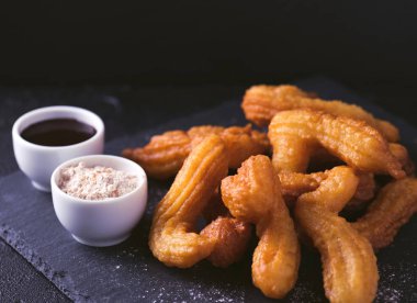Geleneksel İspanyol ve Meksika tatlı churros sıcak hatlarının ile