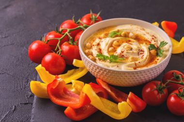 Hummus and chickpea. Jewish Cuisine. horizontal view clipart