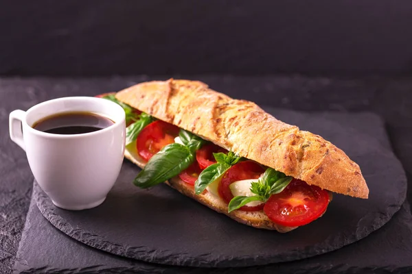 Ciabatta sandwich with caprese salad with coffee. — Stock Photo © julie ...