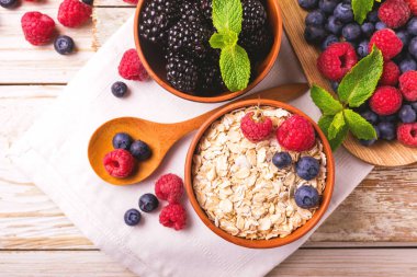 Ahududu, yaban mersini ile nane ve yulaf ezmesi kahvaltı ya da iki yüzlü