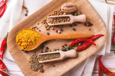 Hint Asya baharat ve otlar. Boşaltmak. Üstten Görünüm