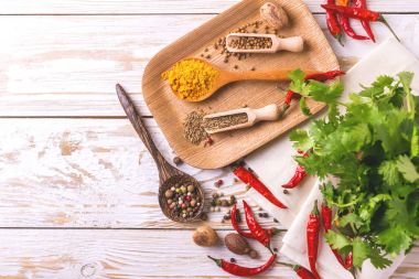 Hint Asya baharat ve otlar. Boşaltmak. Üstten Görünüm