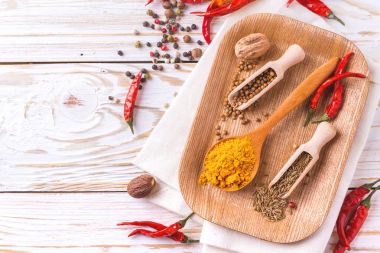 Hint Asya baharat ve otlar. Boşaltmak. Üstten Görünüm