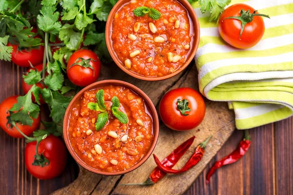 Indian Tomato Rasam with lentil, mint, cilantro and cashew