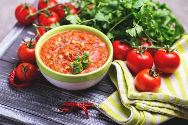 Indian Tomato Rasam with lentil, mint, cilantro and cashew