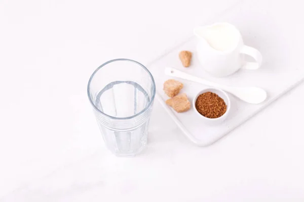 Ingredientes Para Café Dalgona Con Leche Azúcar Caña Moda Corea —  Fotos de Stock