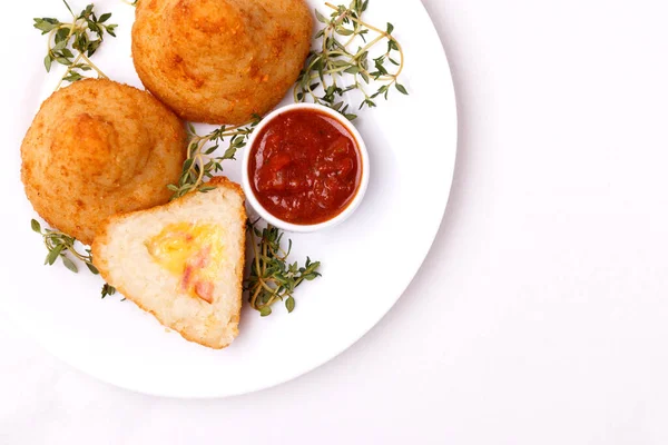 Sizilianische Arancini Riso Gebratene Reisbällchen Italienisches Essen Coxinha Vom Huhn — Stockfoto