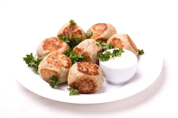 Homemade Swedish Meatballs Sour Cream Sauce Parsley — Stock Photo, Image