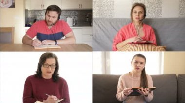 İnternetteki konferans. Bir grup yetişkin internet üzerinden iletişim kuruyor. Karantina sırasında çalışabilme.