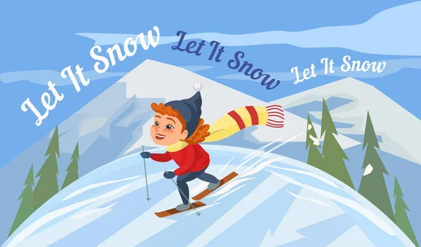 Cartoon skiën meisje — Stockvector