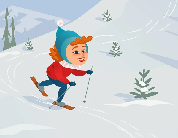 Cartoon skiën meisje — Stockvector