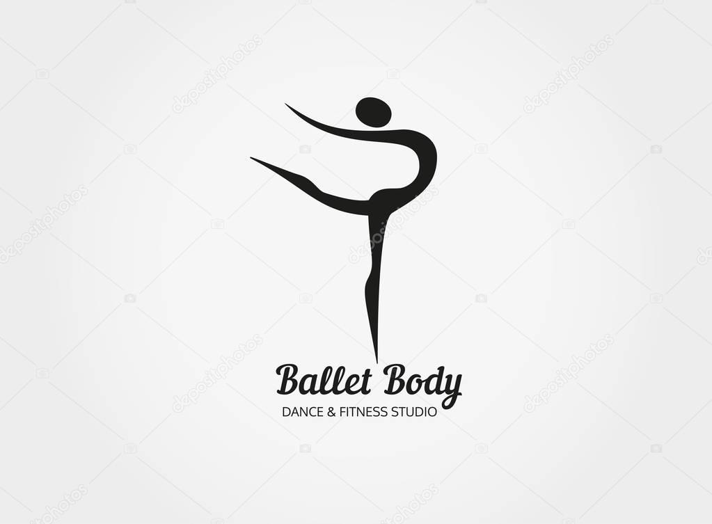 Dance icon concept. Ballet Body studio design template. People character logo. Fitness class banner background with sign symbol of abstract stylized ballerina in dancing pose. Vector illustration.