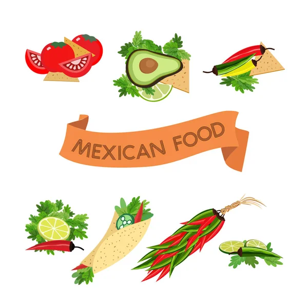 Set of icons. Mexican food — Stock Vector