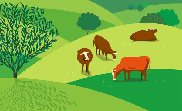 Vacas en el prado — Vector de stock
